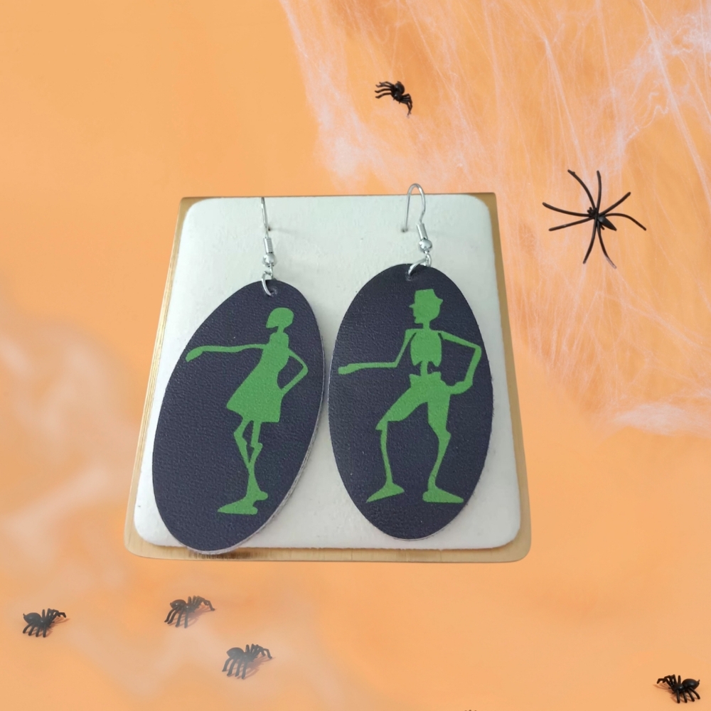 Green Aliens Faux Leather Earrings